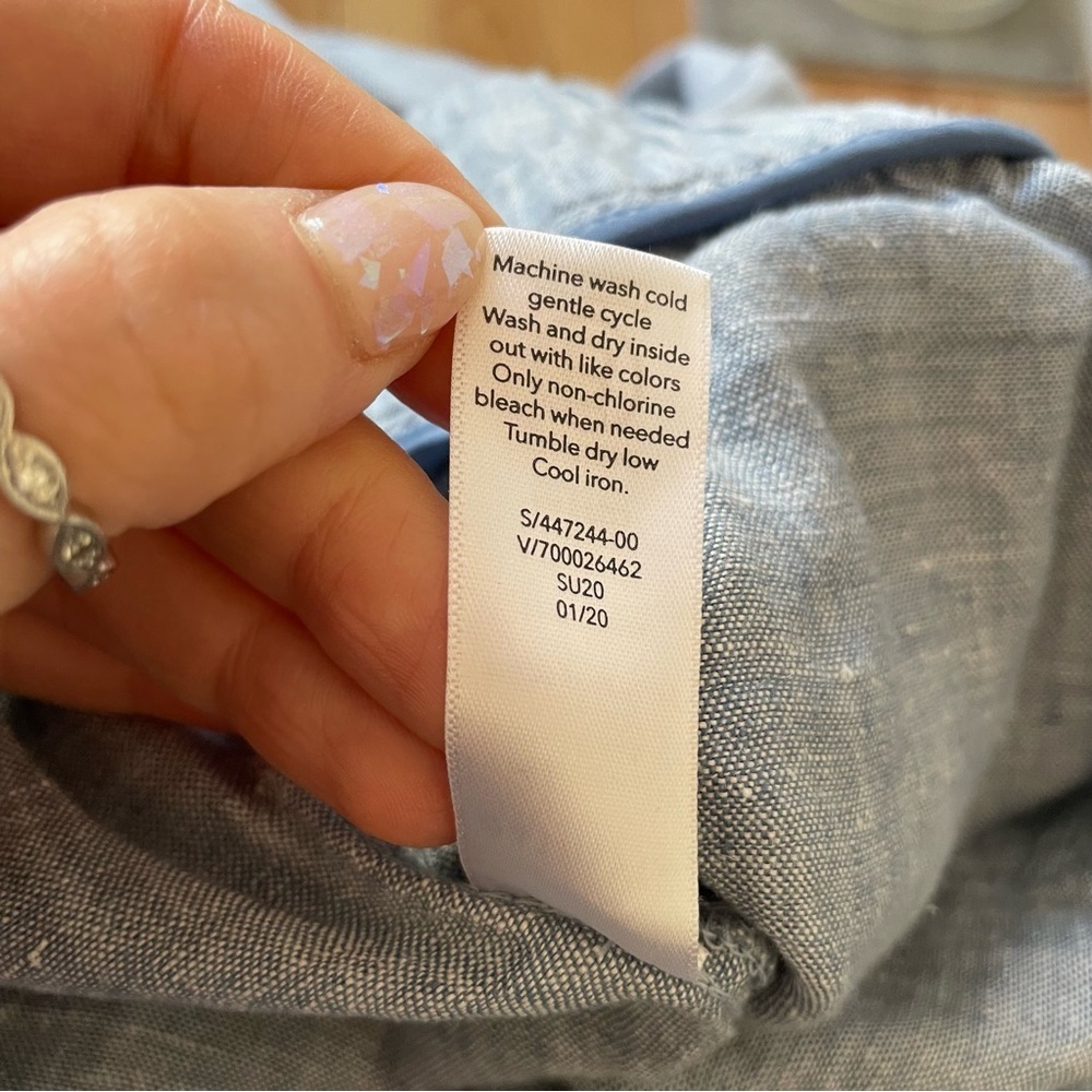 Athleta Cabo Linen Wide Leg Chambray Blue Zipper Pocket Pants #447244 EUC Size 8 - Picture 11 of 12